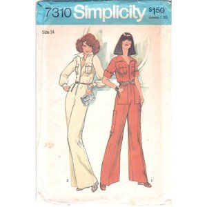 Vintage Sewing PATTERN Simplicity 7310, Misses 1975 Jumpsuit, Size 14